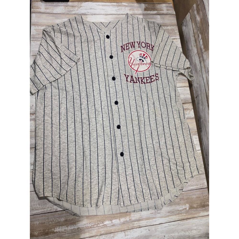 VTG Off the Bench New‎ York Yankees Pinstripe Baseball Jersey Grey Mens L READ